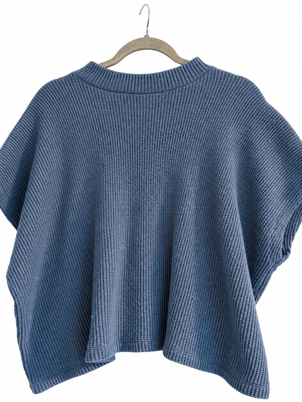 Women's Blue Knit Poncho Sweater - Classic Cozy Layer